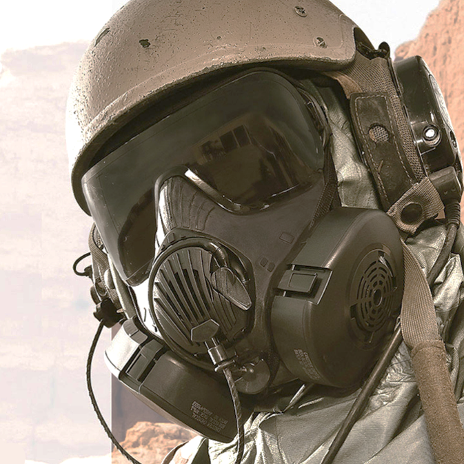 Production M50 mask compatible with auxiliary equipment, low resistance and increased field-of-view